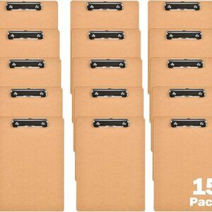 15 Pack Mini Clipboards, 6 x 9 Inches A5 Small Clipboards, Wood Hardboard Memo S